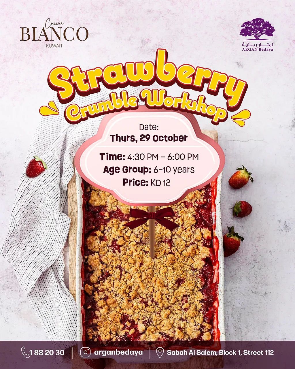 Strawberry Crumble Cooking Workshop  By ARGAN Bedaya - Thursday 29 Oct, 2026