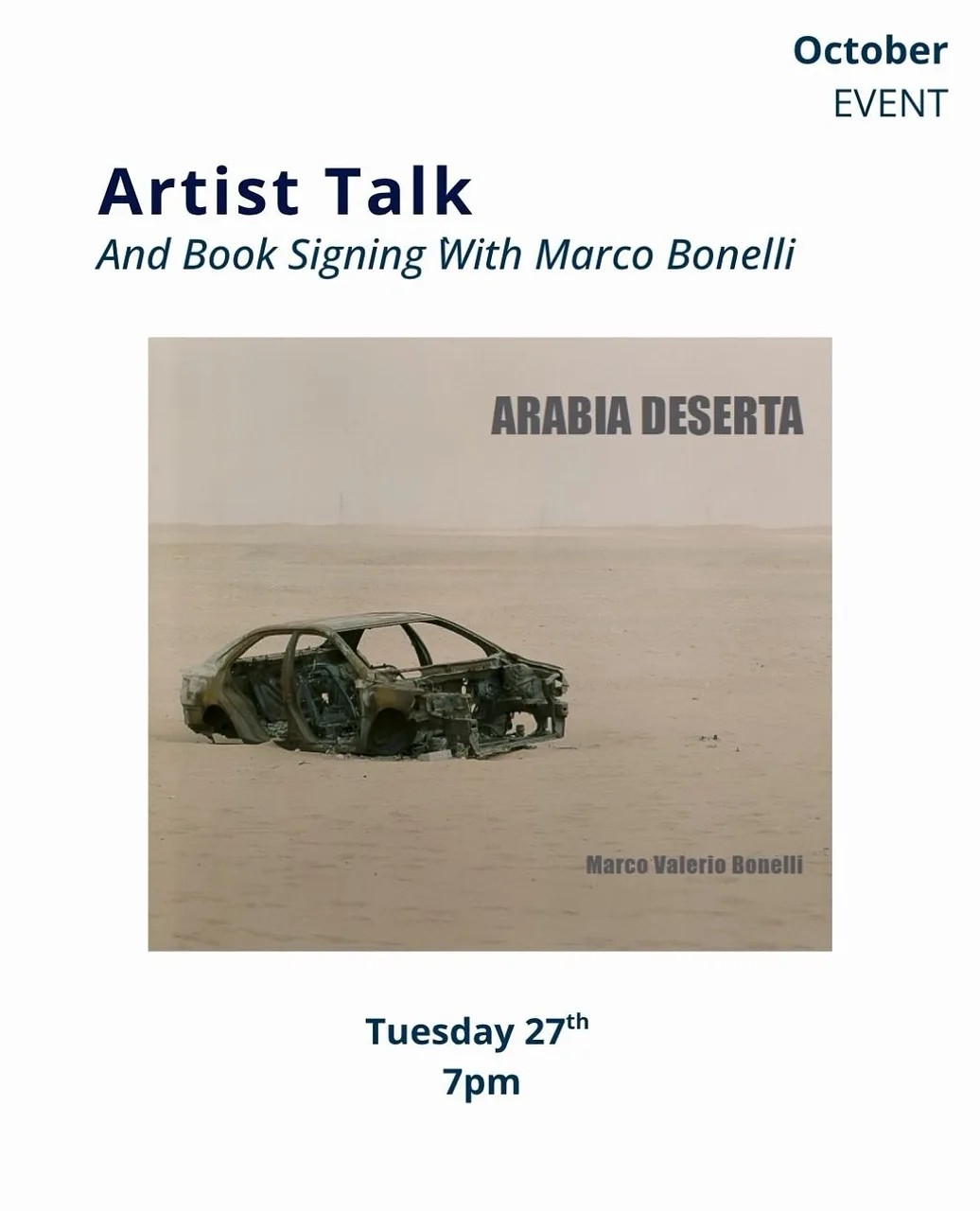 حديث الفنان وتوقيع كتاب مع ماركو بونيلي By Khemia’e Darkroom - Tuesday 27 Oct, 2026