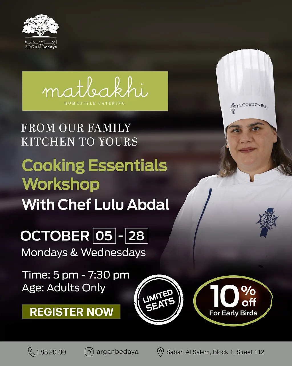 Cooking Essentials Workshop with Chef Lulu Abdal By ARGAN Bedaya - Monday 26 Oct, 2026