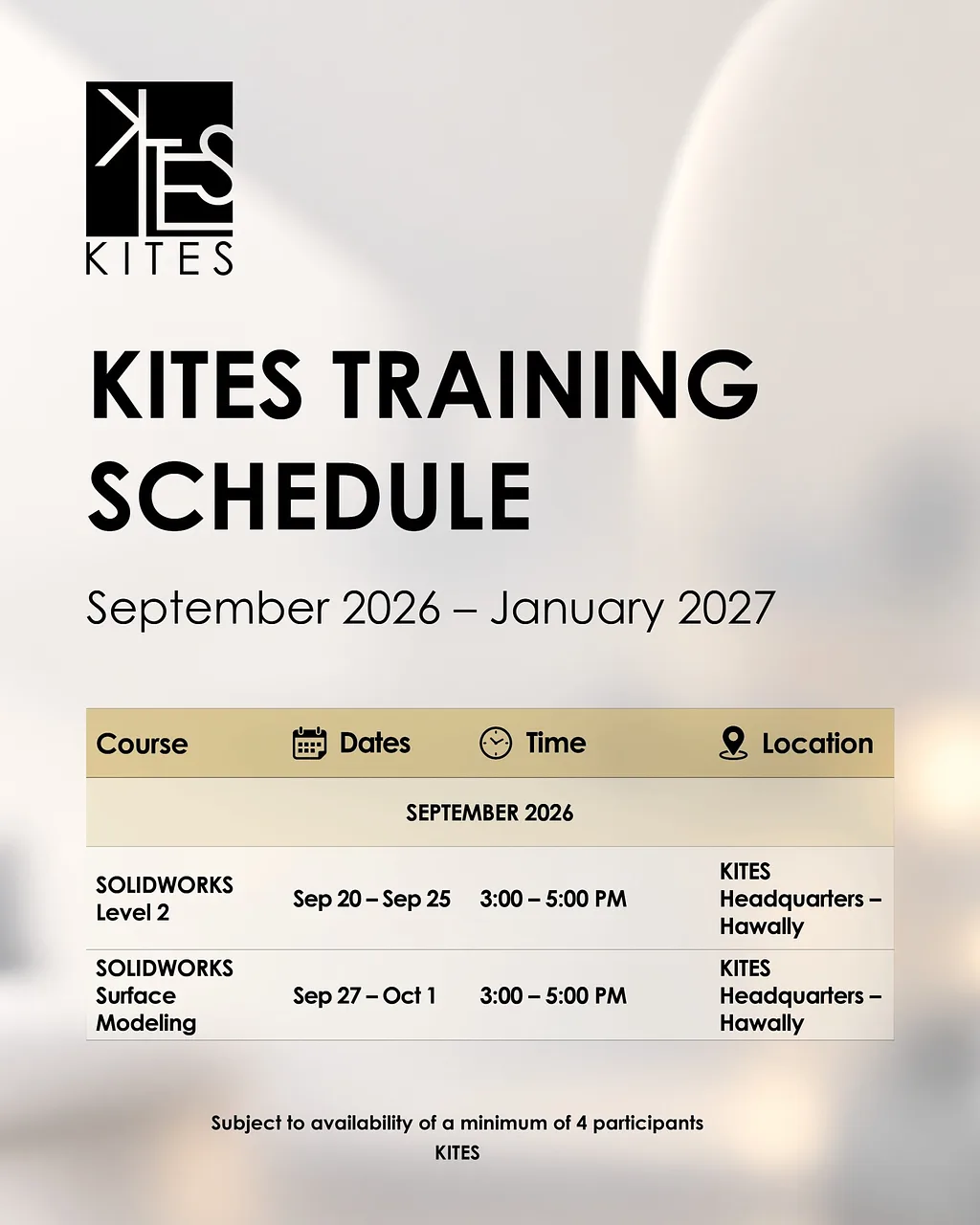 KITES Solidworks Training By Kites Kw - Sunday 01 Nov, 2026
